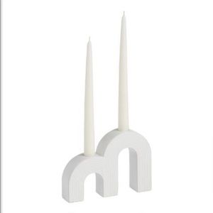 White Ceramic Double Arch Taper Candle Holders